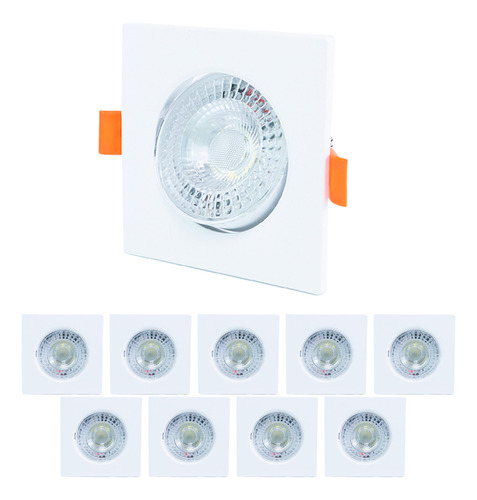 Kit 10 Spot Quadrado Embutir Direcionável C/ Led 5w Frio Cor Branco Frio 110v/220v