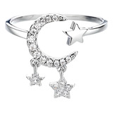 Anillo Plata 925 Mujer Estrella Y Luna Ajustable Regalo 