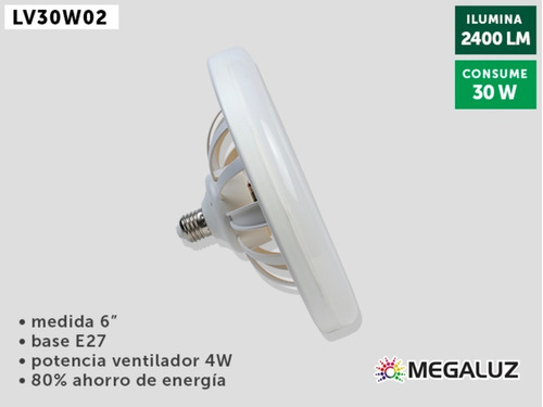 Ventilador/lampara De Techo Led Circular 30w 26cm Diametro Cantidad De Aspas 3 Color De La Estructura Blanco Diámetro 6   Material De Las Aspas Plástico