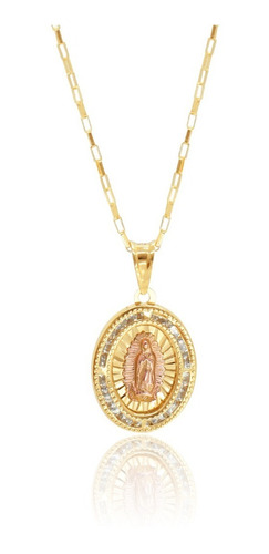 Medalla Virgen De Guadalupe Con Cadena Lunga Oro Sólido 10k