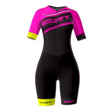 Macaquinho De Ciclismo Ert New Elite Gel Team Preto E Rosa