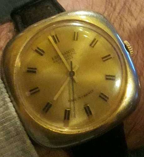 Vintage Antiguo Reloj Pulsera Hombre Dorado Oro Esperanto