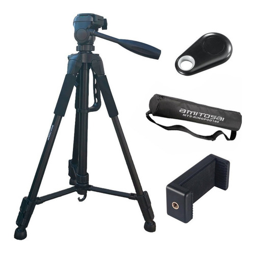 Tripode Profesional 180cm Con Disparador Bluetooth, Adaptador Para Celulares Y Bolso Compatible Con Camaras Dslr Sony, Kodak, Nikon Mts-kingpod180 Amitosai