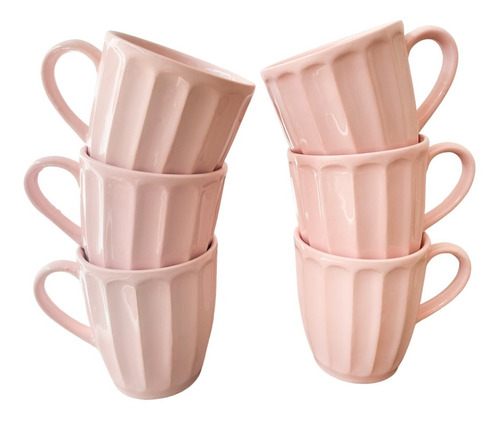 Tazas De Cerámica X6 Vainilla Esmaltada Colores Pasteles 