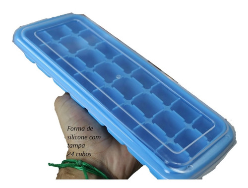 Forma De Gelo Papinha De Silicone 24 Cubos Azul Com Tampa