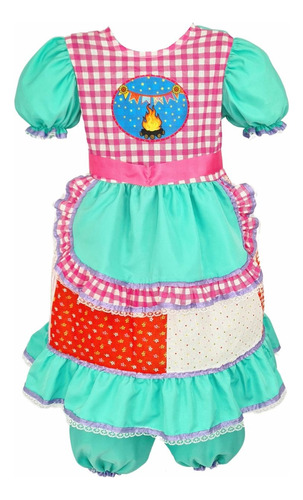 Vestido Infantil Moda Junina Verde Quadrilha Dança Rodado