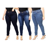 Kit 3 Calça Jeans Feminina Plus Size Tamanhos Grande Skinny
