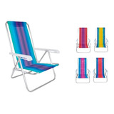 Cadeira Reclinável De Aluminio 04 Posições Praia Piscina Mor