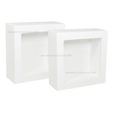 2 Nicho Duplo Quadrado Branco Com Vidro Sem Led 24x24x10 Mdf