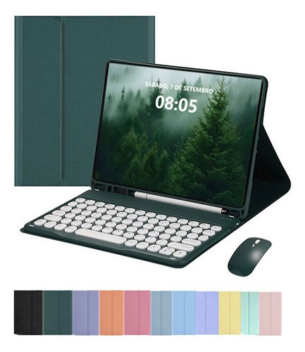 Capa Com Teclado Redondo E Mouse Para Samsung Tab S7/ S8 11'