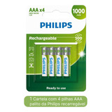 4 Pilhas Recarregável Philips Aaa 1000mah Hr03 Micro 1,2v