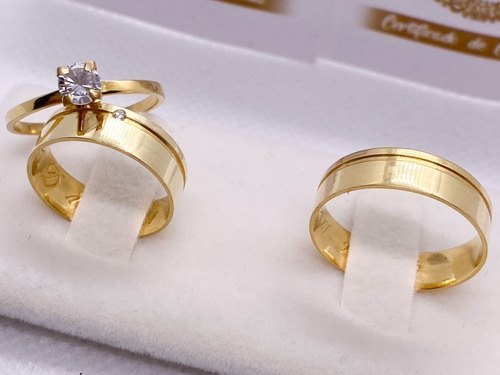 Par Alianças Ouro18k Com Brilhante Casamento Noivado 5mm 5g