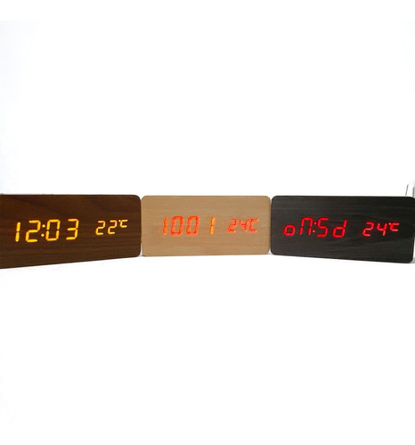 Relógio Digital Led Despertador Tipo Madeira Mesa Cabeceira