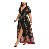 Vestido Tallas Grandes Mujer Mariposa Estampado Con Escote