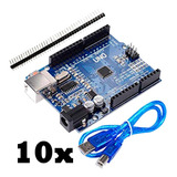 10x Placa Compatível Com Arduino Uno Atmega328 Smd Cabo+ Usb