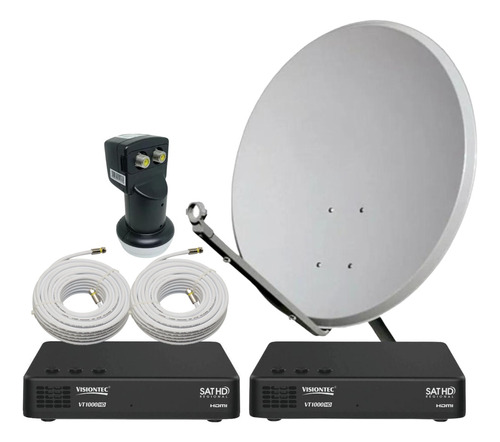 Kit 2 Receptor Digital Vt1000 Visiontec - Antena Lnbf Cabo