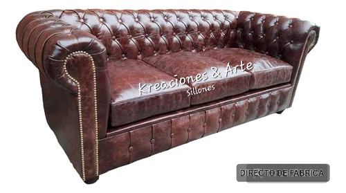 Sillón Sofá Chesterfield Cuero Vacuno Original 3cuerpos.