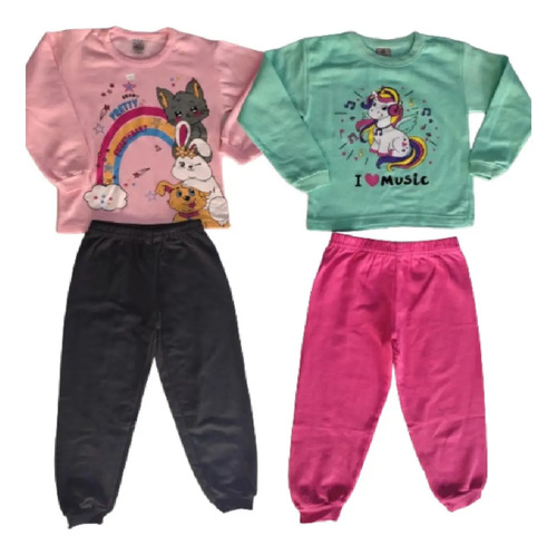Kit 2 Conjunto Moletom Infantil Flanelado Inverno  Menina | MercadoLivre