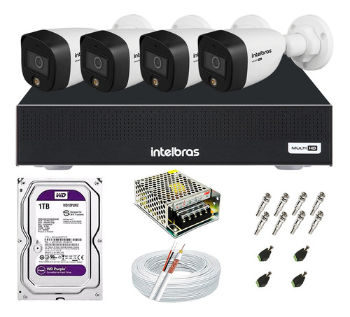 Kit 4 Câmeras Intelbras Colorido A Noite Dvr 4 Canais Purple