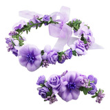 Conjunto De Corona Y Pulsera De Flores Moradas Para Eventos