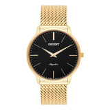 Relógio Orient Masculino Slim Mgsss005 P1kx Safira Dourado Fundo Preto
