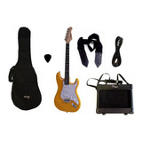 Combo Guitarra Electrica Parquer Strato Amarilla Ampli 5w