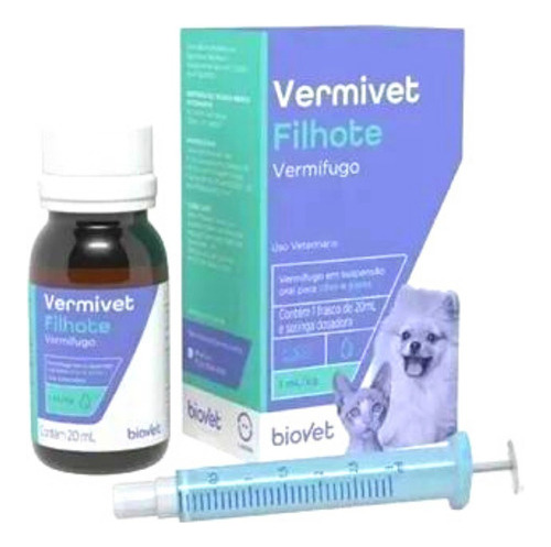 Vermífugo Para Filhotes Cães E Gatos Vermivet 20ml Suspensão