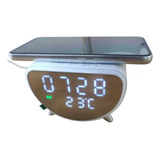 Reloj Despertador Digital Con Cargador Inalambrico Termometr Color Blanco 110