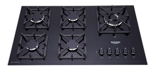 Cooktop A Gás 5 Bocas Preto Mesa De Vidro Dako Bivolt