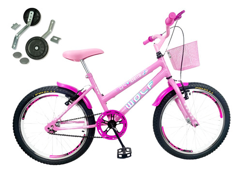 Bicicleta Infantil Aro 20 Feminina + Aro Aero  + Cesta + Rod