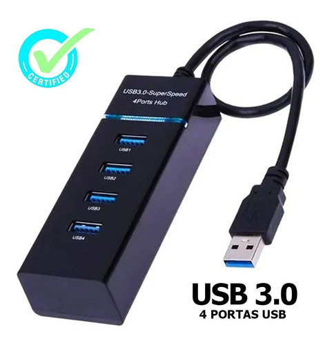 Hub Cabo Usb 3.0 Extensão 4 Portas High Speed Hd Pen Drive