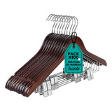 Pack De 100 Perchas Shoppy Por Mayor Percha 44 Cm De Madera Lustrada Color Caoba Con Broches