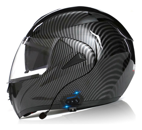 Casco De Moto Abatible De Fibra De Carbono Con Bluetooth