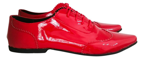 Zapatos Oxford Charol Rojo Acordonado, Mujer