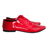 Zapatos Oxford Charol Rojo Acordonado, Mujer