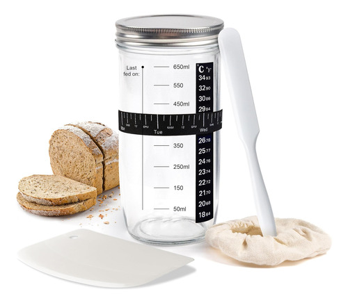 Jodhu Sourdough Starter Jar Kit 24oz Con Espátula Y Raspador