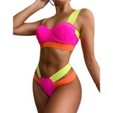 Traje De Baño Push Up Bikini For Mujer, Color Neón