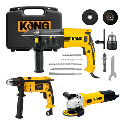 Kit Rotomartillo Sds-Plus Esmeriladora Angular Taladro Kong KO-300 Maletín 3 Piezas | Meses sin interés