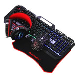 Kit Gamer Teclado Mouse Led Rgb Con Pad Y Auriculares Combo Color Del Teclado Negro