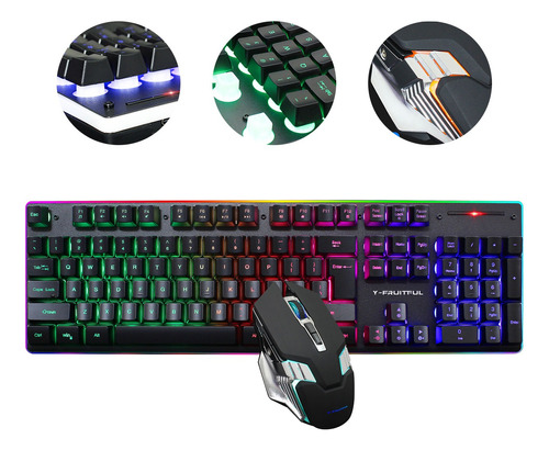 Luz De Fundo Recarregável Sem Fio Kit Mouse E Teclado Gamer