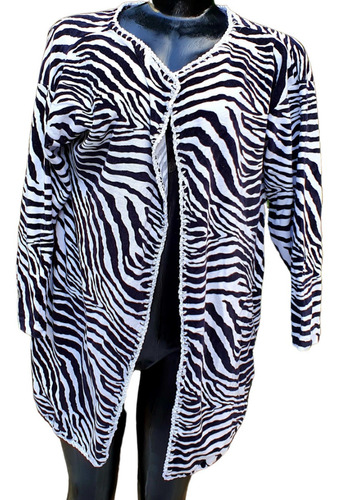 Casaco Sobretudo Feminino Estampado Zebra Com Crochê 