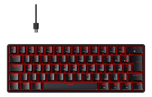 Teclado Hyrax Teclado Mecanico Gamer Hyrax Thunder Hck61b Rgb Abnt 2 Huano Azul Português Brasil Cor Preto Com Luz Vermelho