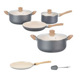 Set Hudson Gris Gray 8pz Cerámica Antidh Panquequera Olla 26