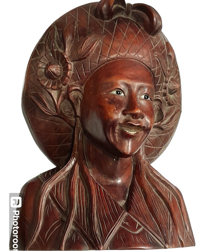 Figura Decorativa Talla Madera Bali Mujer Étnica Etnografica