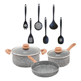 Set Batería Aluminio Granito Forjado Stone 6 Utensilios