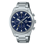 Pulseira De Relógio Masculina Casio Efb-710d-2avudf Edifice, Cor: Prata, Moldura, Cor De Fundo Prateada, Cor De Fundo Azul