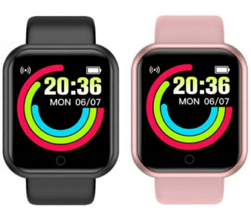 Relógio Smartwatch D20 Kit Casal Pro 54interface + Película Cor Da Caixa Rosa E Preto Cor Da Pulseira Rosa E Preto Cor Do Bisel Rosa E Preto