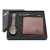  Reloj Hombre De Maquinaria Cartera Y Pluma Set Elegante Color De La Correa Piel/blanco