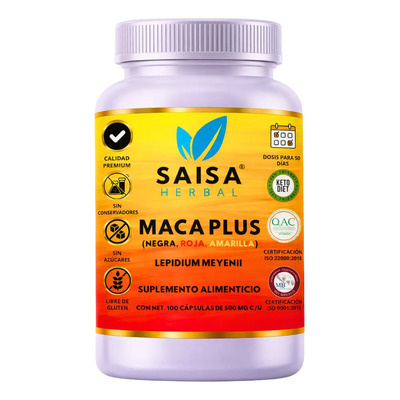 Maca Plus | Maca Negra + Maca Roja + Maca Amarilla | 100 cápsulas | Saisa Herbal | Suplemento Alimenticio | Meses sin interés
