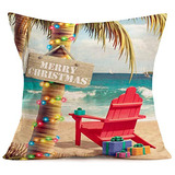 Funda De Almohada Playa Navideña Y Silla (18 X18 )